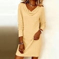 thumbnail image 2 of Eyelets Dresses for Women - Cowl Neck Loose Crewneck Long Sleeve Casual Summer Hollowed Out Keyhole Tunic Mini Dress, 2 of 7