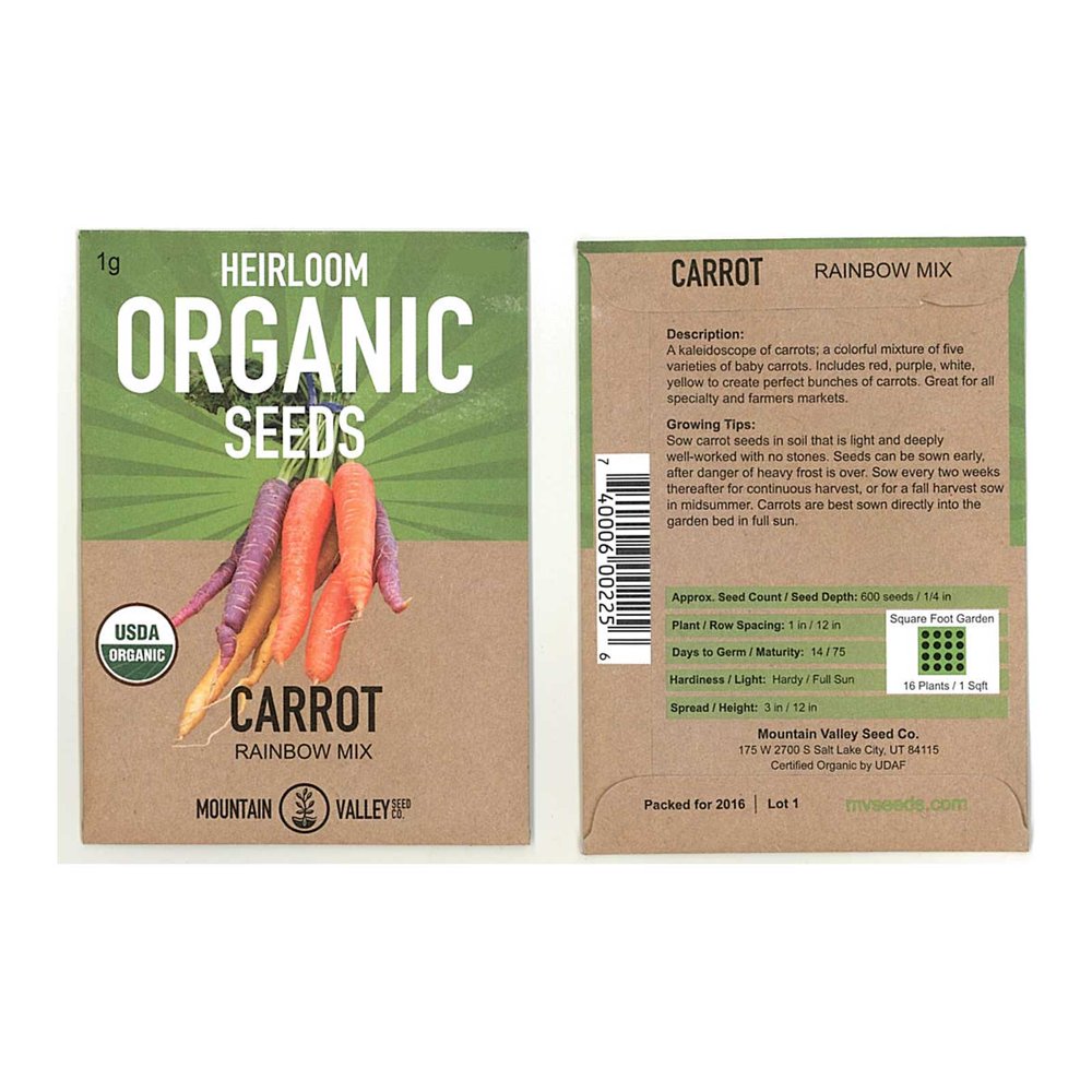 Organic Rainbow Blend Carrot Seed Mix 1 g Packet NonGMO, Heirloom