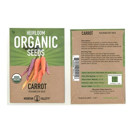 Organic Rainbow Blend Carrot Seed Mix - 1 g Packet - Non-GMO, Heirloom Vegetable Garden Seeds: Atomic Red, Cosmic Purple, White,