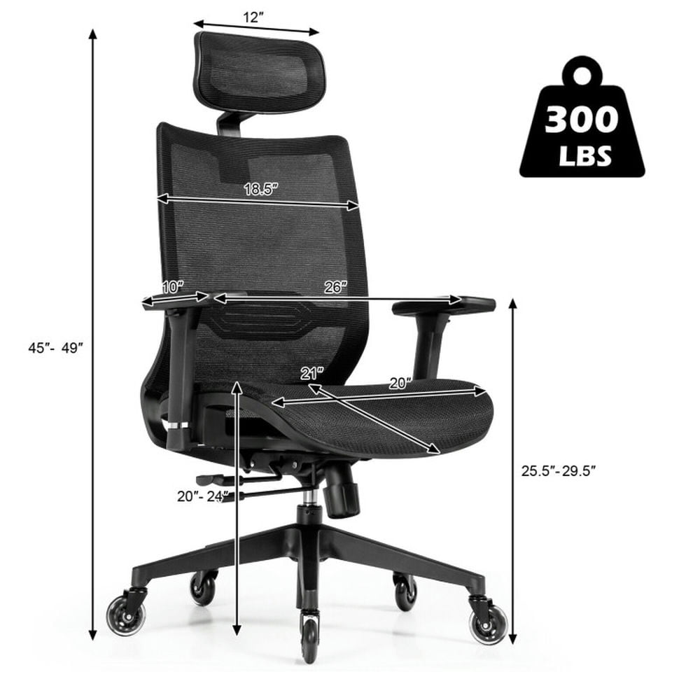 Demi Bonn Adjustable Mesh Office Computer Desk Chair with Sliding Seat and Lumbar Support for Home, Bedroom, Study, Black