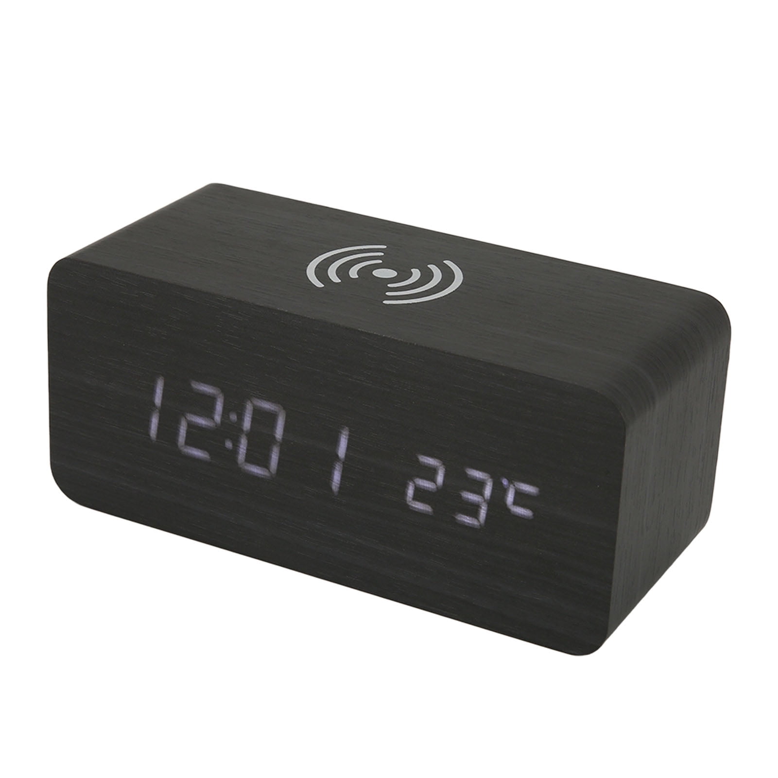Digital Alarm Clock, Temperature Display Phone Wireless Charging Wooden