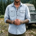 thumbnail image 5 of IhhxPro Men's Long Sleeve Button down Shirt Denim with Pockets Fit Black Button-Up Work Casual Slim Style Heavyweight Cotton Twill Office Daily M-3XL, 5 of 7