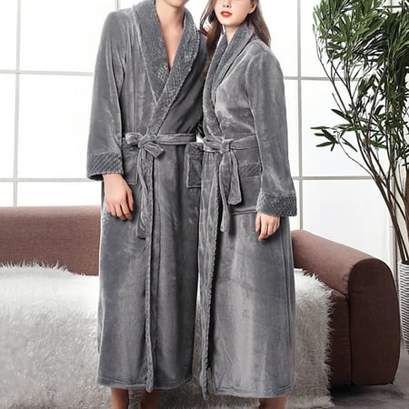 

TureClos Warm Plush Bathrobe Women Winter Nightgown Sleeping Robe Men Nightdress XL