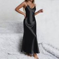 thumbnail image 2 of Womens Fashion Satin Spaghetti Strap Maxi Dress V Neck Sleeveless Side Slit Flowy Long Dresses Elegant Silky Cocktail Party Evening Gown for Summer, Size S-2XL, 2 of 3