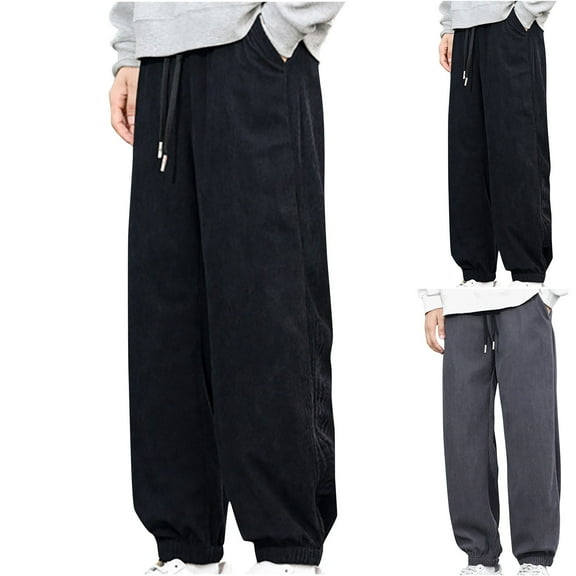 Fengqque Mens Corduroy Casual Pants Joggers Drawstring Elastic Waist Baggy Sweatpants Tapered Pants with Pockets Gray 6(XL)