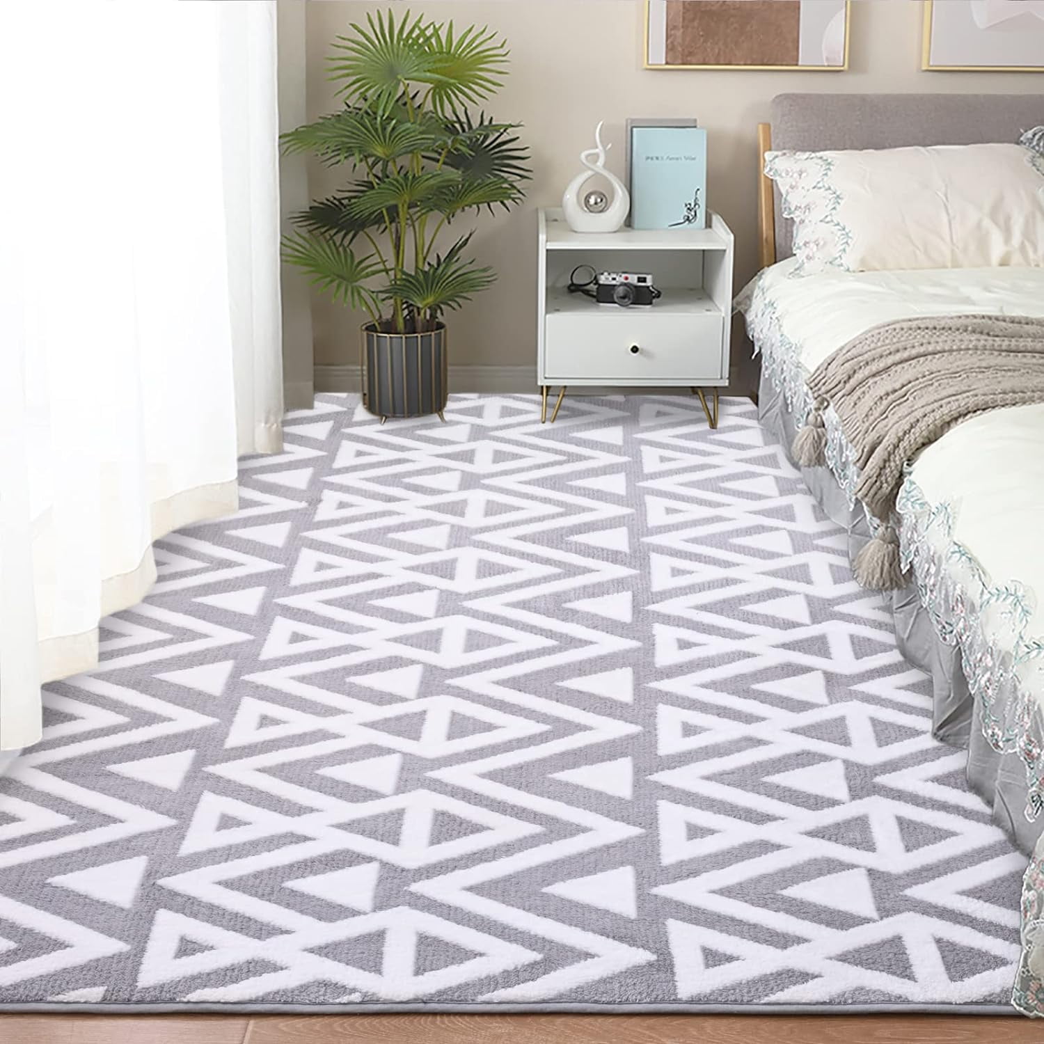 Lochas Soft Shaggy Rugs Geometric Area Rug Fluffy Carpet for Living Room Fluffy Accent Carpet Home Decor,4'x6',Grey