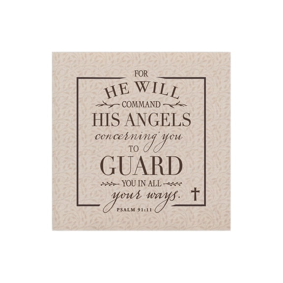 His Angels Guard You Almond Leaf Scroll 12 x 12 Wood Wall Sign Plaque