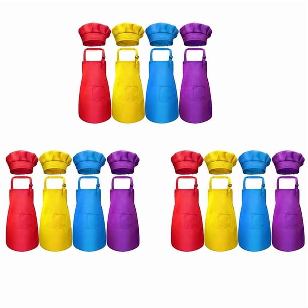 Juego de Delantal Y Gorro de Cocinero para Niños de 24 Piezas, Ajustable, Con Delantal de Cocina de 2 Bolsillos