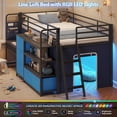 thumbnail image 4 of Low Loft Bed with Desk and LED Lights, Twin Size Loft Bed Frame with 6 Storage Drawers, Bookshelf and Under-Bed Play Space, Twin Bed Frame with Safety Guardrail&Ladder for Bedroom, Black, 4 of 10
