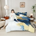 thumbnail image 4 of Manfei Modern Marble Pattern Bedding Comforter Set,Fulid Art Twin Comforter Sets,White Gold Blue Bedding Set For Kids,Microfiber Bedroom Decor Reversible,2-Piece, 4 of 8