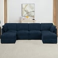 thumbnail image 4 of ACMEASE 110” Chenille 4 Seats Sofa W/2 Movable Ottoman, Modern Fabric U-Shaped Couch with Soft Backrest, Upholstered Sectional Sofa with Armrest Pillows for Living Room, Office, Blue, 4 of 7