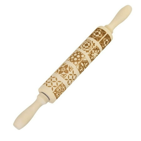 

Wooden Rolling Pins with Flower Embossing Wood Rolling Pin for Christmas Baking