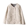 thumbnail image 2 of UPPADA Quilted Jackets for Women's Causal Lightweight Lapel Collar Long Sleeve Oversized Zip Up Winter Coats,Womens Stand Collar Lightweight Quilted Puffer Jacket Beige,XL, 2 of 7