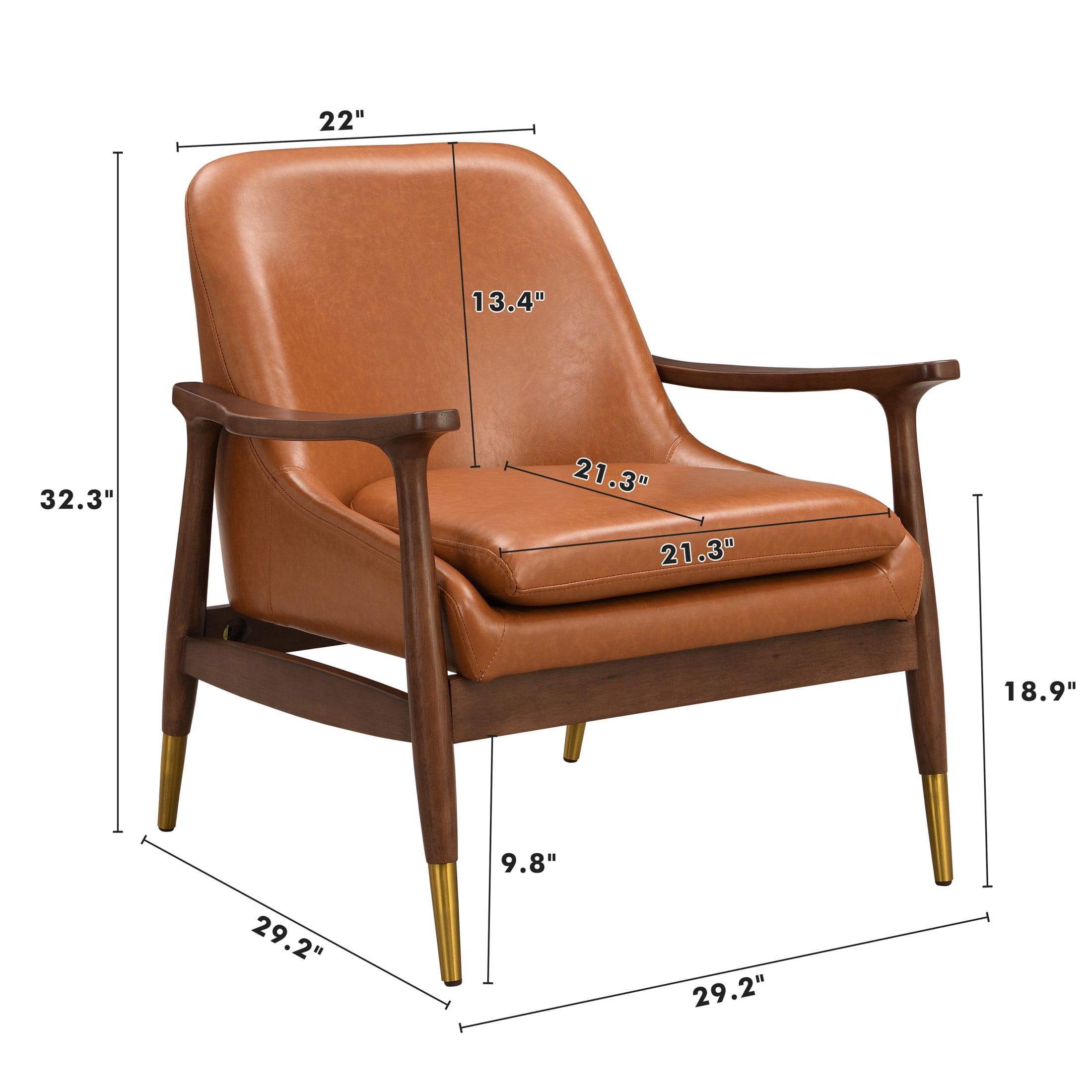 Christopher Knight Home Modern PU Leather and Rubberwood Lounge Arm Chair with Brass-Tipped Feet