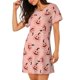 thumbnail image 2 of Fotbe Smiling Pink Pumpkins Bata de Dormir para Mujer con Estampado, Camisón de Algodón de Manga Corta, Ropa de Dormir Casual, 2 of 6