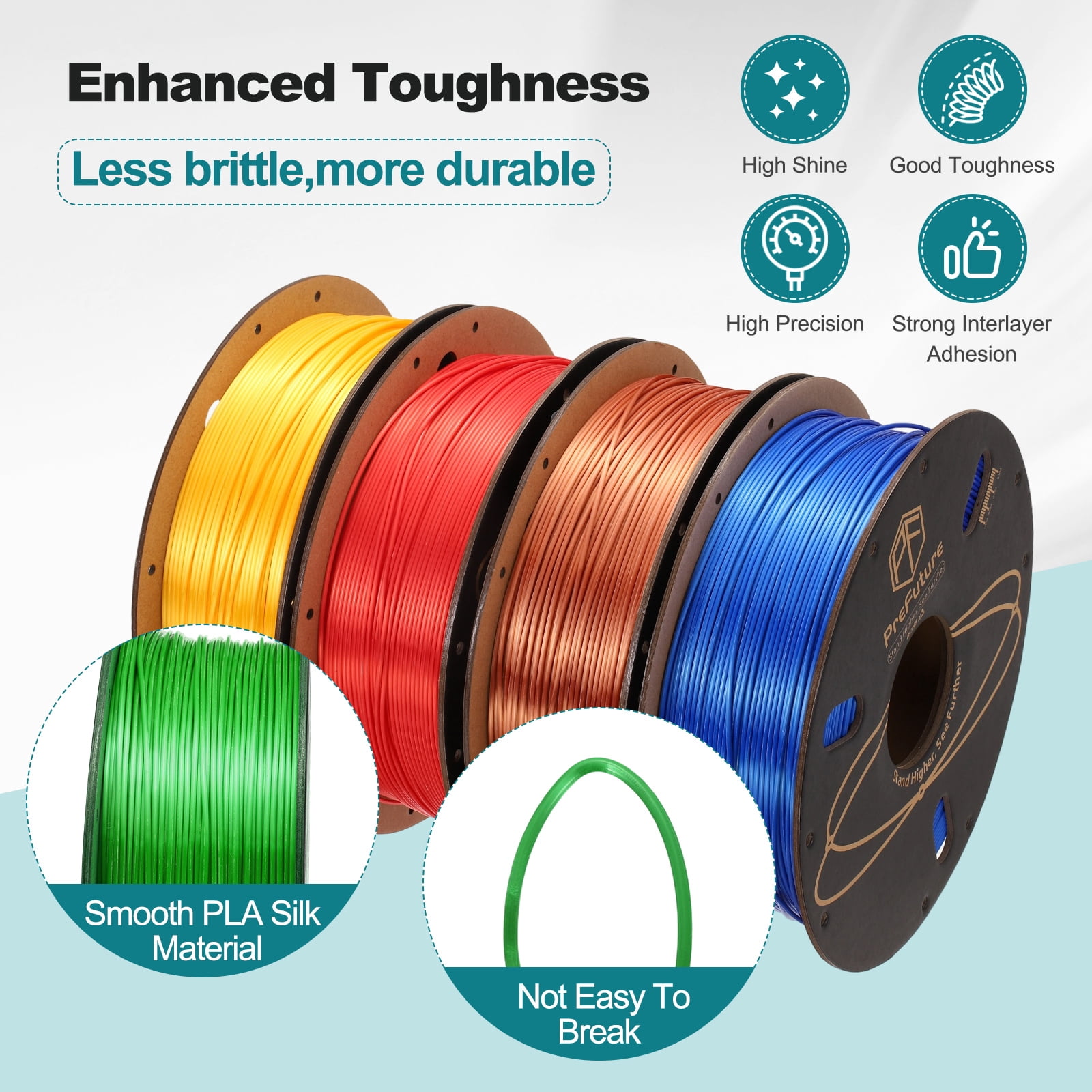 Uxcell Silk PLA Filament 1.75mm 1KG/2.2LB High Shine 3D Printer Filament, Enhanced Toughness, Dimensional Accuracy +/- 0.02mm for 3D Printer, Green