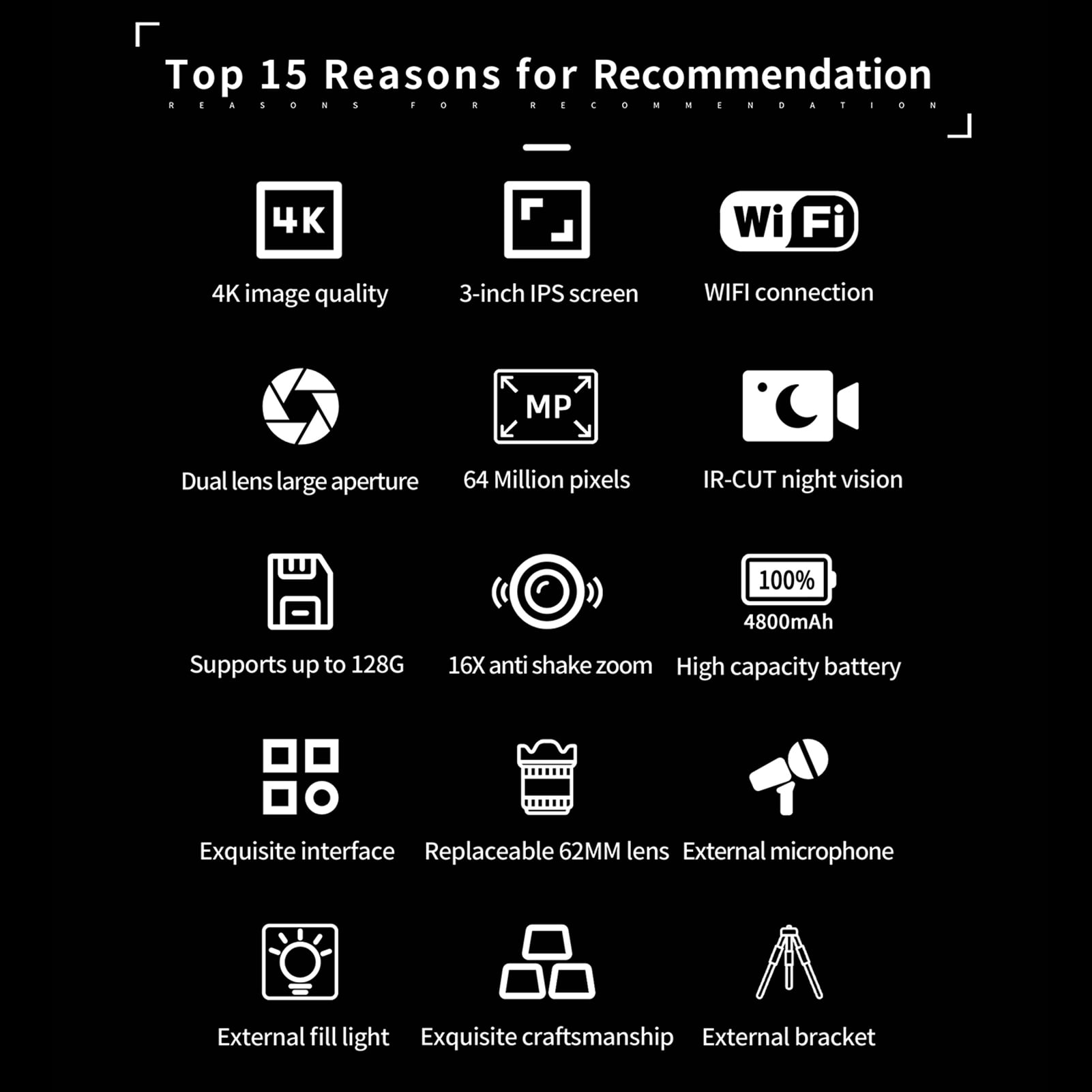 Digital Camera,4k Camera Wifi Screen 16x -shake Lens 3 Inch 3 Inch Ips 16x -shake Vision Video Camera Dual Filters Birthday Festival Built-in Battery Beauty Camera Wifi Video