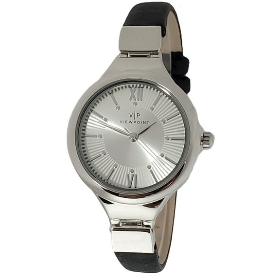 Viewpoint by Timex Women's 30mm Silver-Tone Dial Black Strap Watch