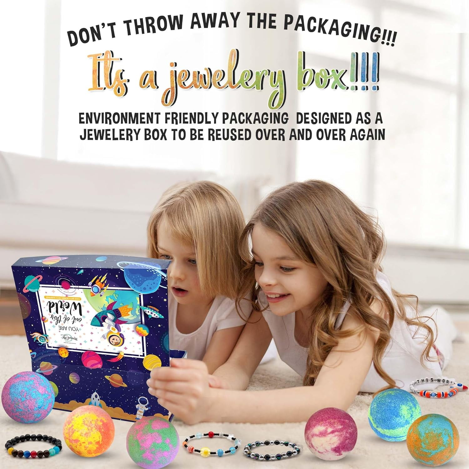 Bath Bombs for Kids with Jewelry Inside & Keepsake Box for Kids with Space Galaxy Bracelets