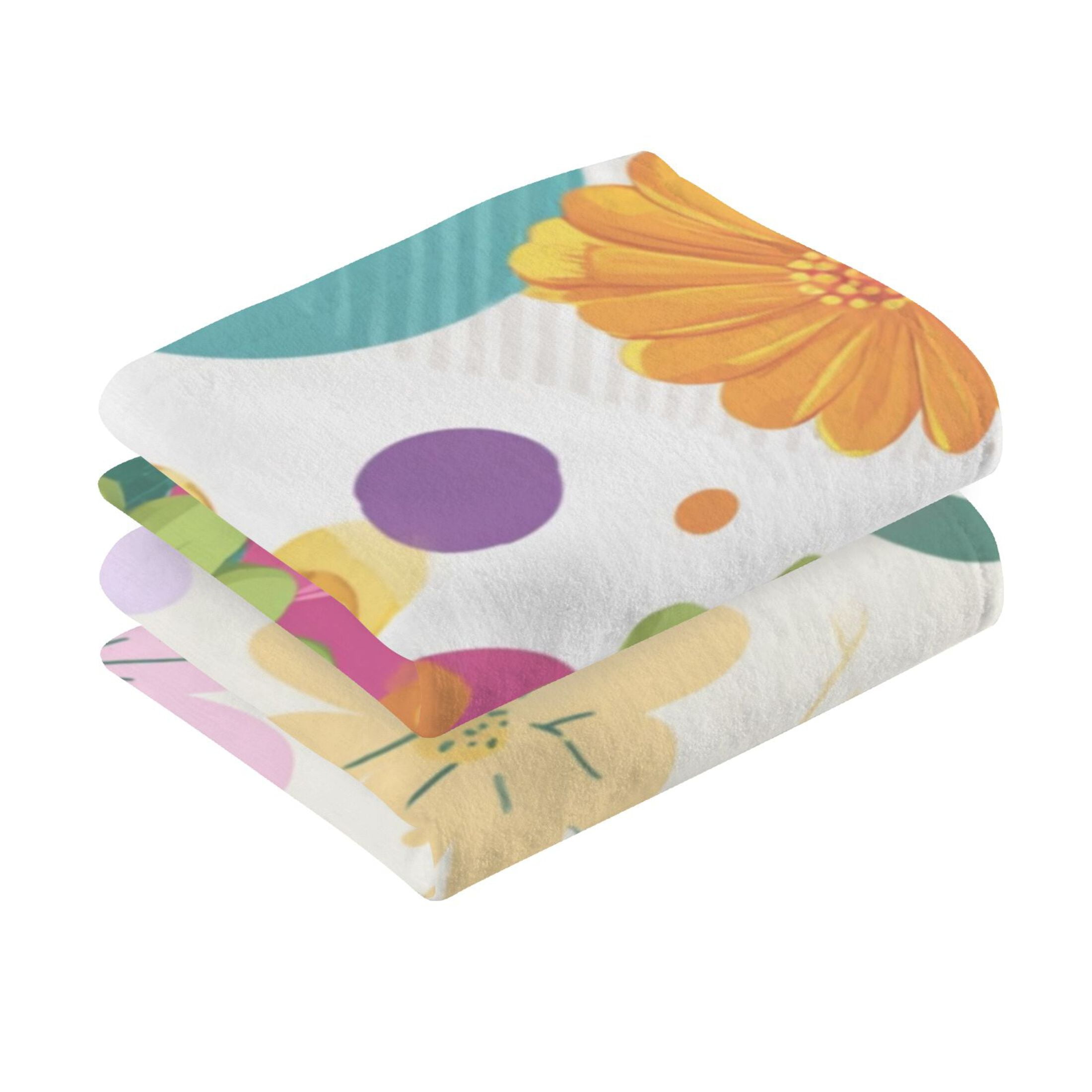2-Pack Soft 100% Cotton & Highly Absorbent Bath Towel 2 Defferent Pattern Designs Colorful Fowers Colorful Spring Flowers