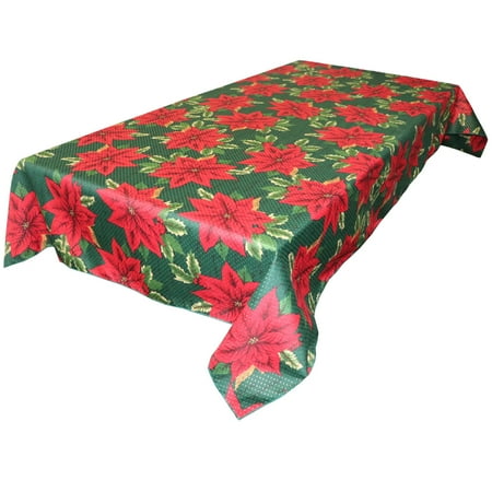 

Christmas Floral Poinsettia and Holly Mistletoe Polyester Cotton Decorative Tablecloth