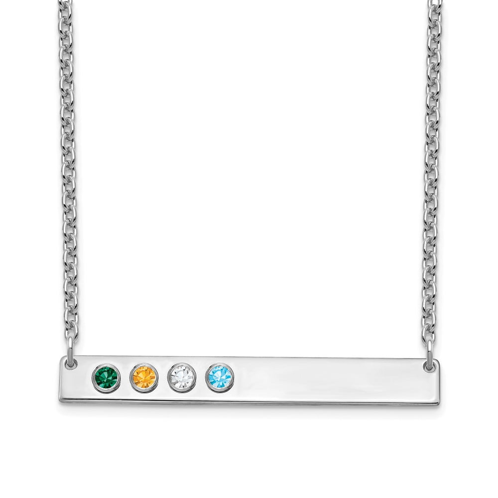 Solid 925 Sterling Silver 4 Birthstone Medium Bar Pendant Necklace ...