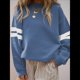 thumbnail image 5 of Sudadera Holgada A Rayas para Mujer (Otoño 2025), Cuello Redondo, Larga, Informal, con Bloques de Color Azul M, 5 of 8