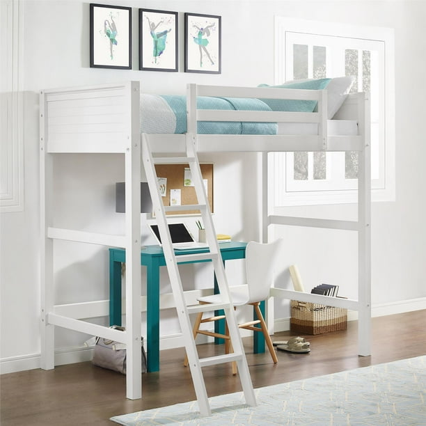 Your Zone Kids Wooden Loft Bed With Ladder Twin White Walmart Com Walmart Com