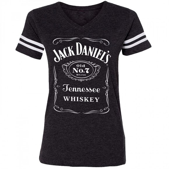 Jack Daniels T-Shirt de Soccer à Manches Rayées Noir pour Femmes - Grand