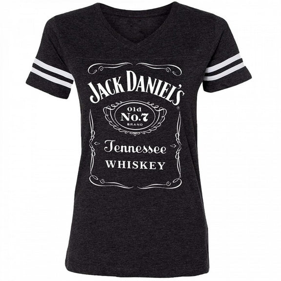 Jack Daniels Jack Daniels Womens Striped Sleeve Soccer T-Shirt, Black - Medium