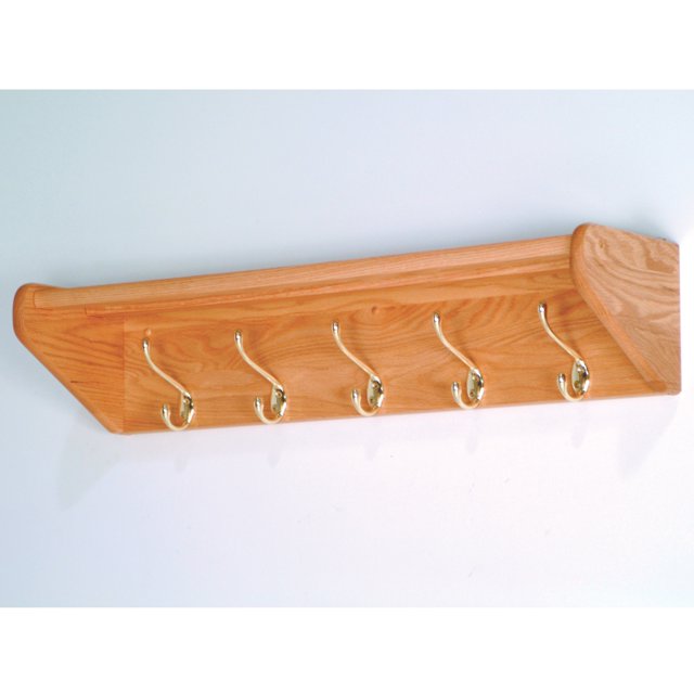 Estante de madera para mazo con 5 ganchos, ganchos de latón, roble claro Wooden Mallet 32HCRLO