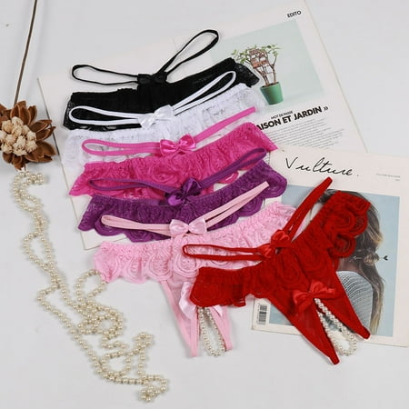 

Jeborah 6Pc Women Lace Bow Low Waist Traceless Underwear Panties G-String Lingerie Thongs Briefs