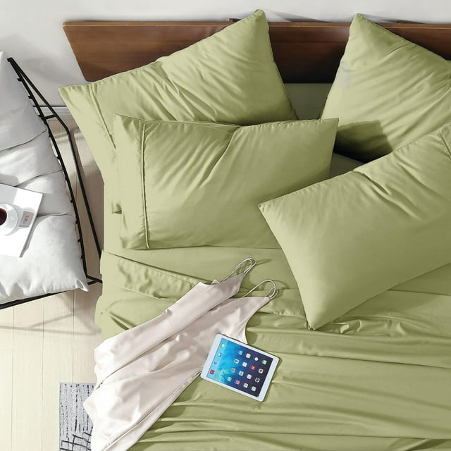 Swift Home Ensemble de Draps 6 Pcs pour Lit Grand en Microfibre Brossée Ultra Douce, Extrêmement Durable - Ajustement Facile - Résistant aux Plis - (Inclut 2 Taies d'Oreiller Bonus), Grand, Sauge