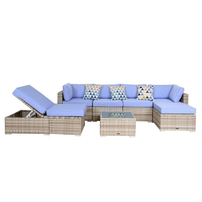 Broyerk Blue Rattan Outdoor 7 Piece Sectional Set Walmart Com Walmart Com