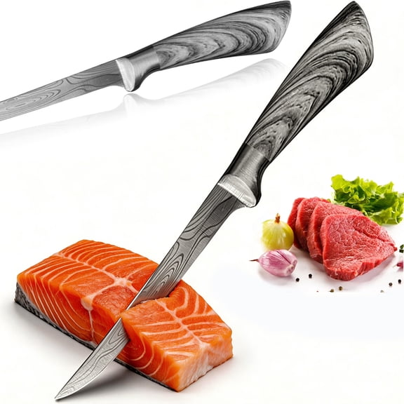 8" Filet Knife for Fishing Petrified Fish Knife with Damascus Laser Hight Carbon Stainless Steel Blade,Japanese Chef's Sushi Slicing Knife
