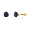 thumbnail image 2 of 1 Ct Round Cut Studs Blue Sapphire 18K Yellow Solid Solid Gold Everyday Dainty Earrings Screw Back, 2 of 7
