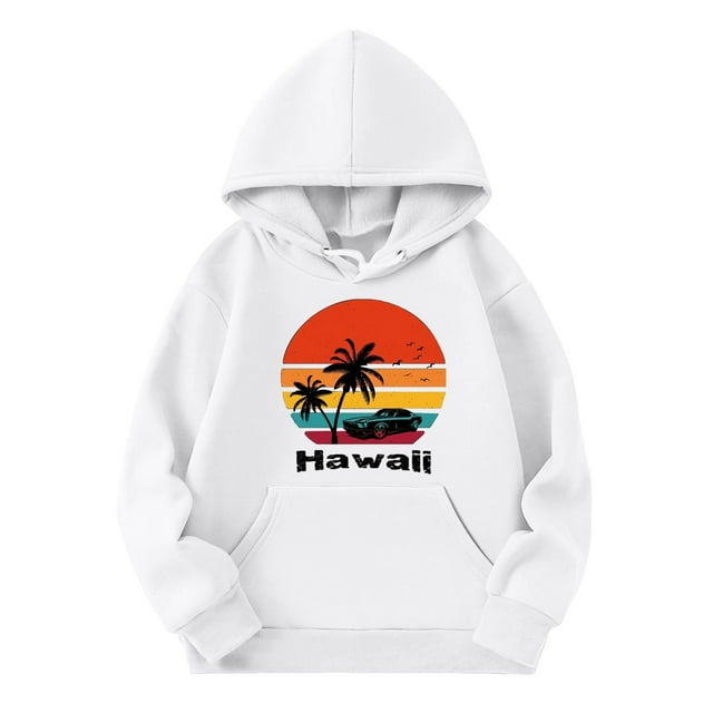 HNMKIU Chandails en Molleton à Col Rond Fille Graphique Enfants Filles Chemise de Sport Garçon Fille Décontractée Couleur Unie Imprimé Cocotier Chandail à Capuchon Chandail à Capuche avec Poche Adapté pour Adolescent
