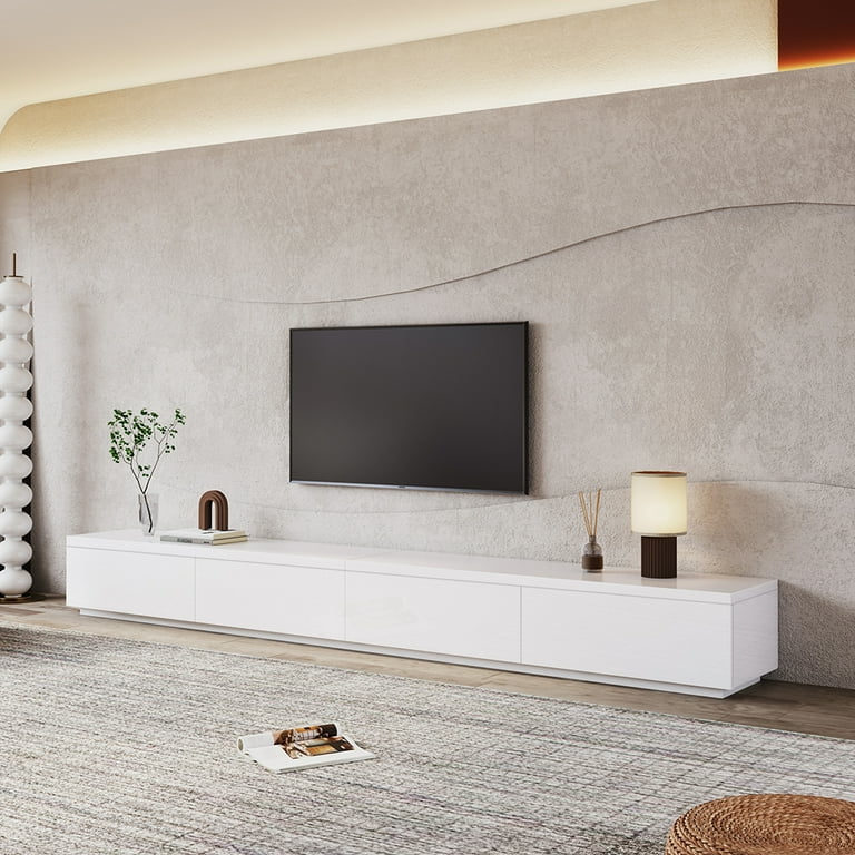POVISON 118 Modern White Matte TV Stand Minimalist Large Entertainment Center for up to 100 Inch TV with 4 Drawers