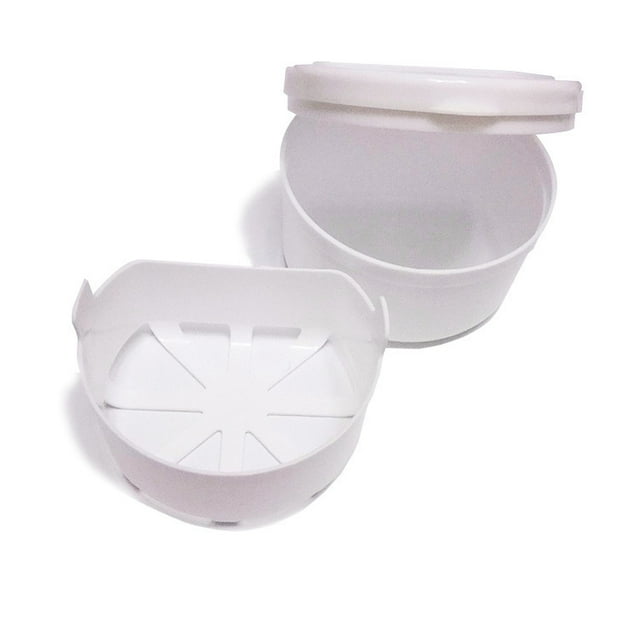 Lamoutor 2Pcs Denture Bath Case with Lid and Basket False Teeth Storage Case Box Retainer Cleaning Box((Random Color) - white and pink