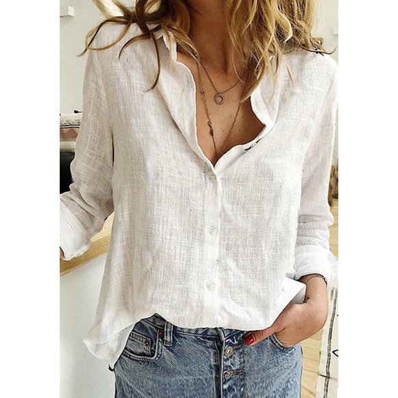 Women's White Textured Solid Color Basic Shirt