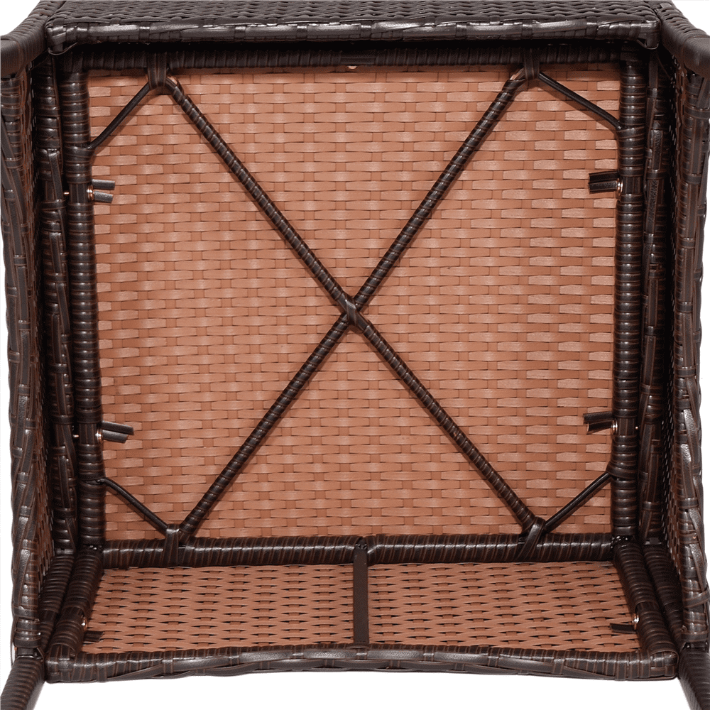 Alden Design 3-Piece Bistro Set with Rattan Chairs and Table for Outdoor Patio, Brown with Beige Cushions