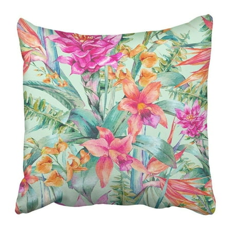 Flowers Paradise Bird ARTJIA Watercolor Vintage Floral Tropical Exotic Flowers Bird of Paradise Twigs and Leaves Botanical Pillowcase 20x20 inch ()