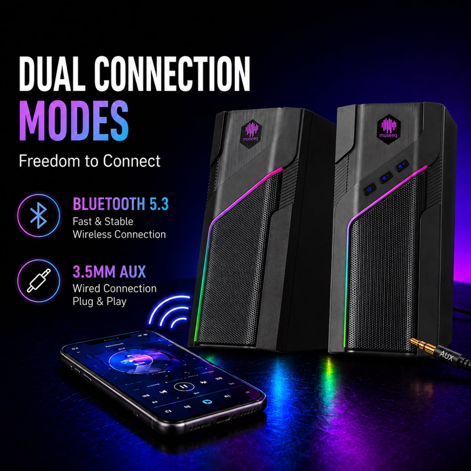 W-206RE RGB Gaming Speakers for PC, Bluetooth & USB Desktop Speakers for Gaming PC and Monitor, Touch Control Stereo Computer Speakers with 21 LED Light es