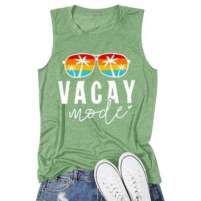 HJYCHN Camisoles pour Femmes Dames Mode Décontractée Imprimé de Lettres Sans Manches Col Rond Débardeurs pour Femmes Vert Clair_001 TTTG