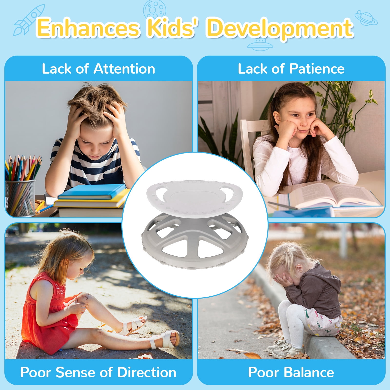 TLSUNNY Spinning Chair for Autistic Kids, Sensory Swivel Chair, 360° Sit and Spin Toys w/Upgraded Base, Body Coordination, 220 LBS Load