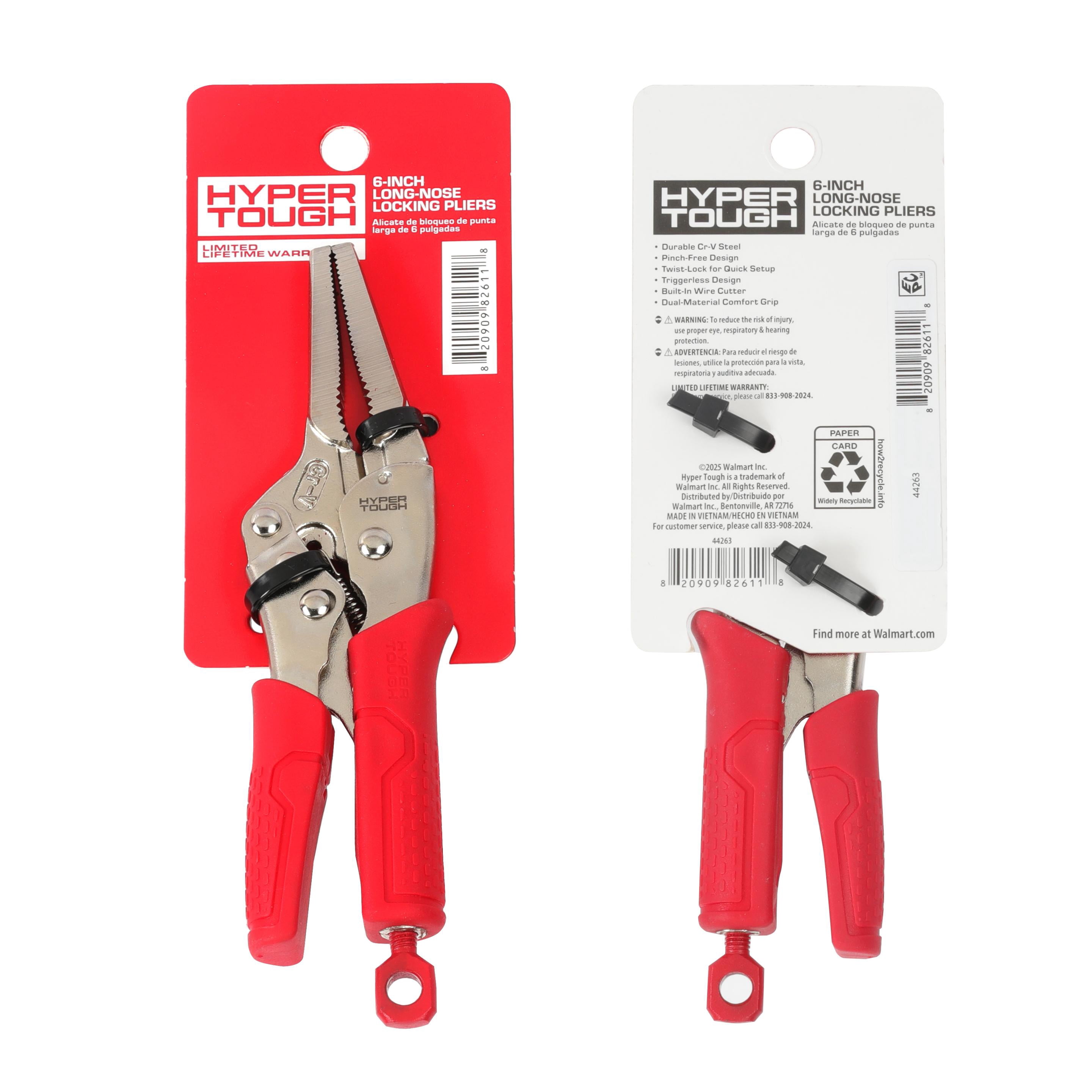 Hyper Tough 6-inch Long-Nose Locking Pliers with Triggerless Release