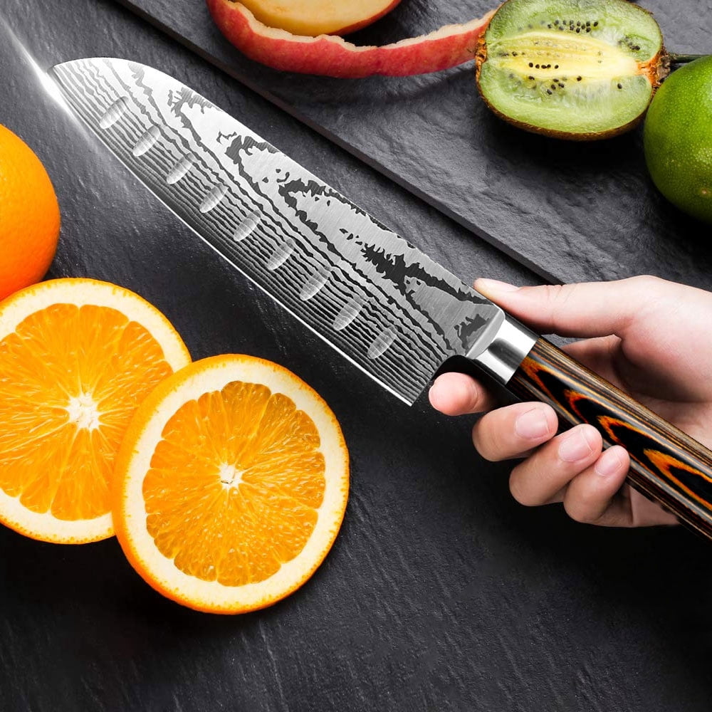 Japanese Chef Knife Set,Kitchen Knife Sets with 7" Santoku Knife,5" Santoku Slicing,5" Utility Knife,4" Paring Knife and Chicken Scissor