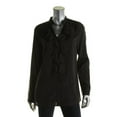 thumbnail image 2 of Finity Womens Button-Down Ruffled Blouse Black 8, 2 of 3