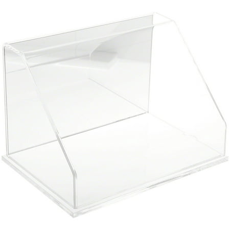 Plymor Clear Acrylic Slanted Front Display Case with Base (Mirror Back), 12" W x 8" D x 8" H