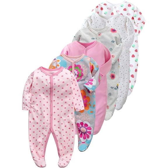 WIBACKER Newborn Baby Footed Pajamas 100% Cotton Infant Baby Snap Sleepers for Sleep and Play Footies 0-12 Months - 1PC Polka Dots